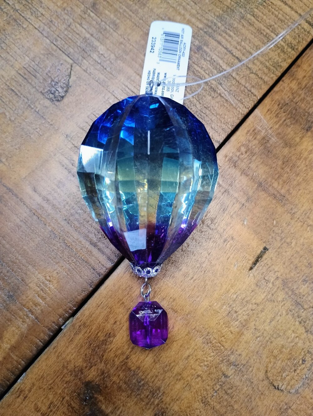 Crystal Teardrop Ornament in Blue-yellow to Purple -